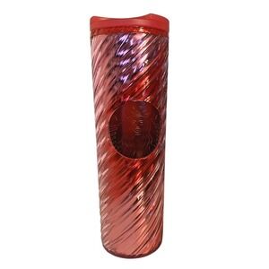 Starbucks Tumbler Travel Mug Red Pink Spiral Swirl 16oz 011147097